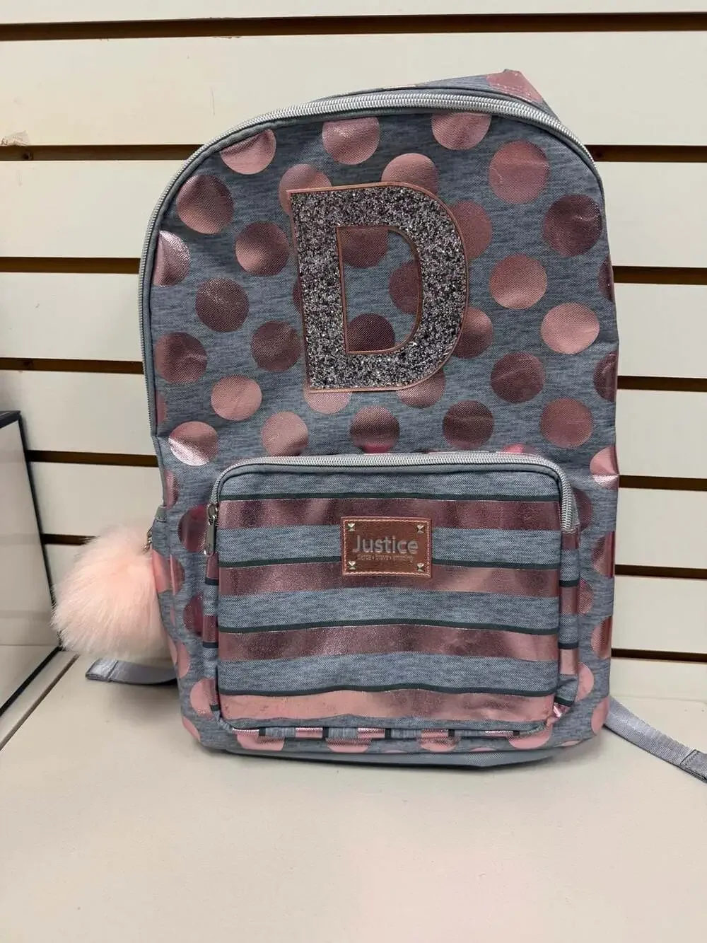 Justice  Grey and Rose Gold  Initial 'D' Backpack and Lunch Tote NWT